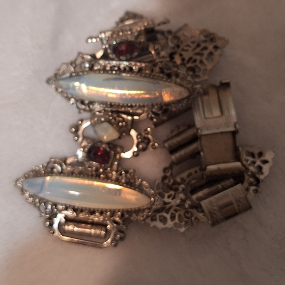 Vintage 1950’s Wide Opaline Glass Purple Crystal Chain Bracelet - Picture 4 of 7